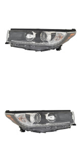 2017-2018 Toyota Highlander Headlights Driver Left and Passenger Right Side Halogen Black Trim