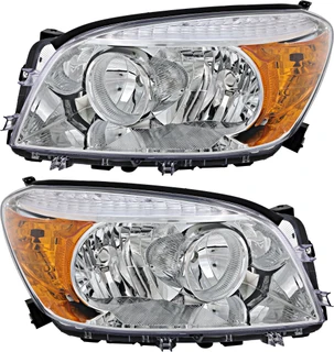 2006-2008 Toyota RAV4 Base/Limited Headlights Driver Left and Passenger Right Side Halogen Chrome Trim