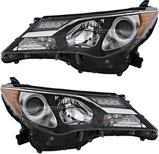 2013-2015 Toyota RAV4 Headlights Driver Left and Passenger Right Side Halogen Black Trim Japan Built