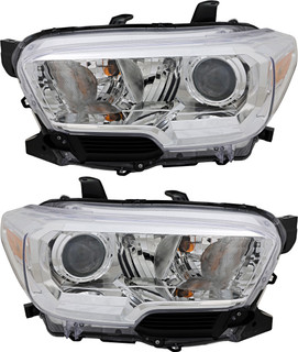 2019-2021 Toyota Tacoma Headlights Driver Left and Passenger Right Side Halogen Without Fog Light
