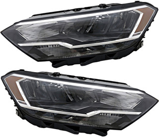 2019-2020 Volkswagen Jetta Headlights Driver Left and Passenger Right Side Halogen Black Trim