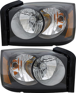 2006-2007 Dodge Dakota Headlights Driver Left and Passenger Right Side Halogen Black Trim