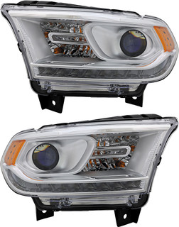 2016-2020 Dodge Durango Headlights Driver Left and Passenger Right Side Halogen Chrome Trim With LED Daytime Running Light