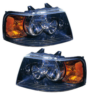 2003-2006 Ford Expedition Headlights Driver Left and Passenger Right Side Halogen Black Trim