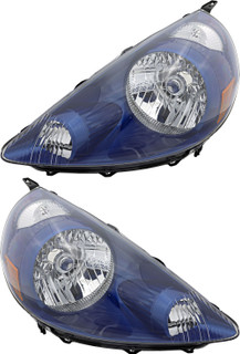 2007-2008 Honda Fit Headlights Driver Left and Passenger Right Side Halogen Vivid Blue Housing
