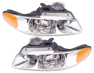 1996-1999 Chrysler Town & Country Headlights Driver Left and Passenger Right Side Halogen With Quad Lamp