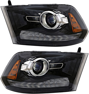 2013-2014 Dodge Ram 1500 Headlights Driver Left and Passenger Right Side Halogen Black Trim