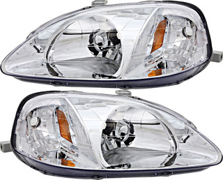 1999-2000 Honda Civic Headlights Driver Left and Passenger Right Side Halogen