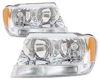 1999-2004 Jeep Grand Cherokee Limited Headlights Driver Left and Passenger Right Side Halogen
