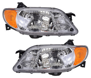 2001-2003 Mazda Protege Headlights Driver Left and Passenger Right Side Halogen With Aluminum Bezel