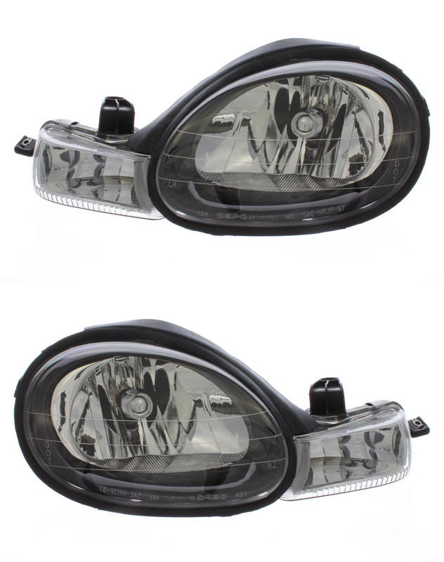 2001 Dodge Neon Headlight Set Halogen Black Housing Pair Driver and Passenger Side