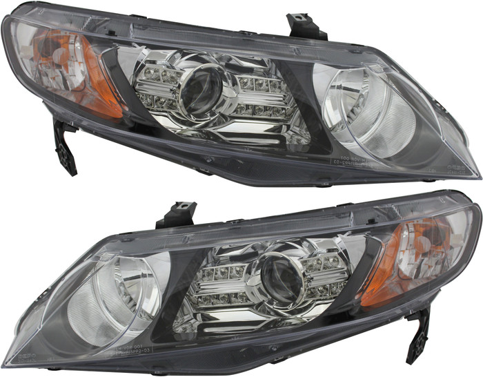 2008 Honda Civic Headlight Set Halogen Black Housing Pair Driver and Passenger Side