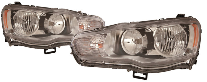 2010 Mitsubishi Lancer Evolution RS Headlight Set Halogen Chrome Housing Pair Driver and Passenger Side