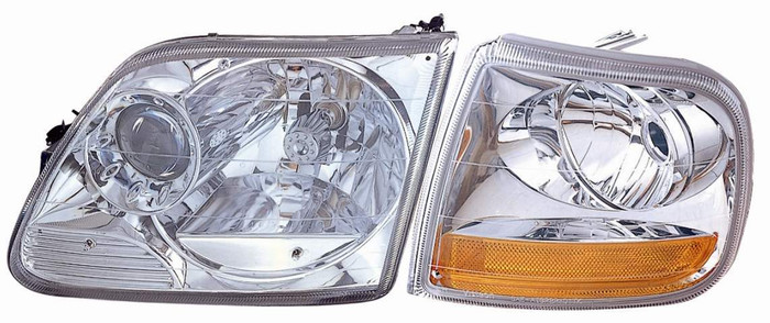 1997 Ford F-150 XL Headlight Set Halogen Chrome Housing Pair Driver and Passenger Side