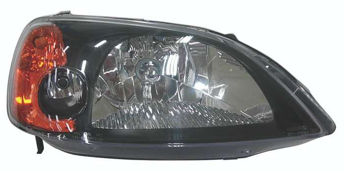 2001 Honda Civic Headlight Set Halogen Black Housing Pair Driver and Passenger Side