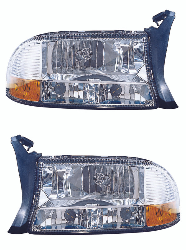 2000 Dodge Dakota Headlight Set Halogen Chrome Housing Pair Driver and Passenger Side