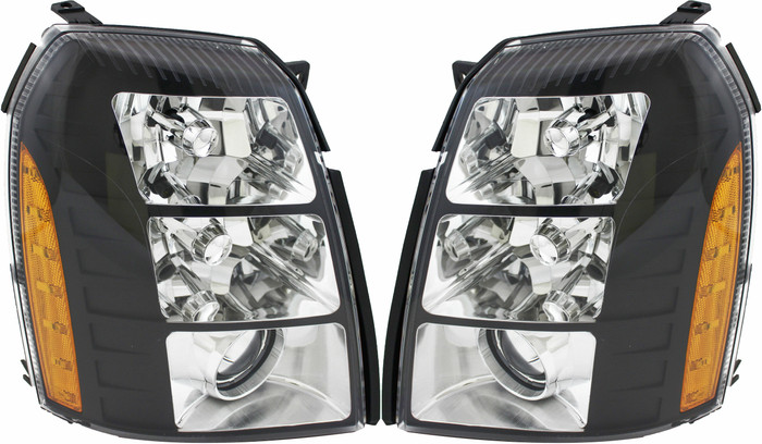 2009 Cadillac Escalade EXT Headlight Set Xenon HID Black Housing Pair Driver and Passenger Side