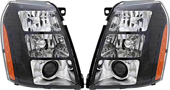 2013 Cadillac Escalade EXT Headlight Set Xenon HID Black Housing Pair Driver and Passenger Side