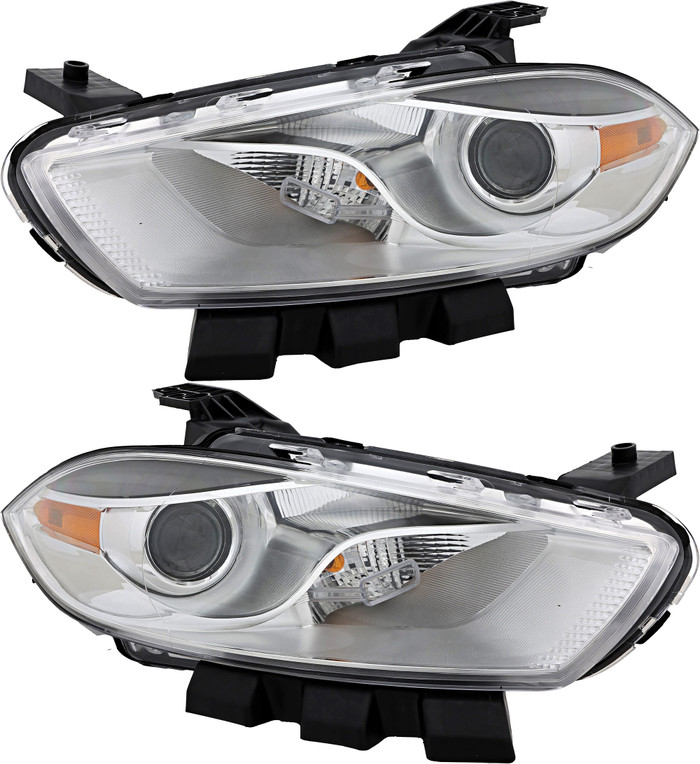 2013-2015 Dodge Dart Headlights Driver Left and Passenger Right Side Halogen Chrome Trim