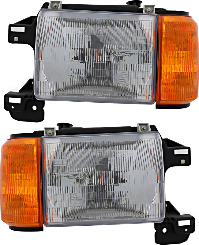 1987-1991 Ford F250 Headlights Driver Left and Passenger Right Side Halogen Without Chrome & Black Trim