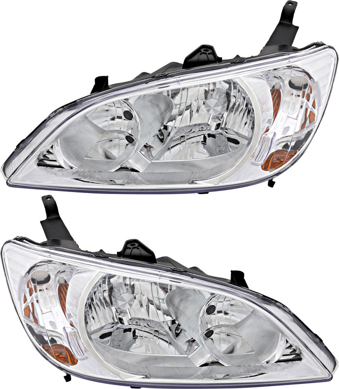 2004-2005 Honda Civic Headlights Driver Left and Passenger Right Side Halogen