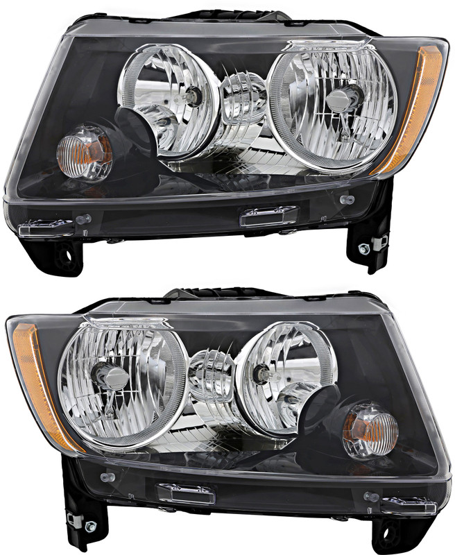 2013-2017 Jeep Compass Headlights Driver Left and Passenger Right Side Halogen Black Trim