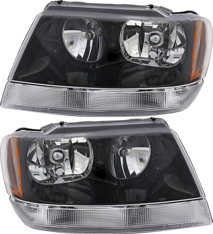 2002-2003 Jeep Grand Cherokee Laredo Headlights Driver Left and Passenger Right Side Halogen