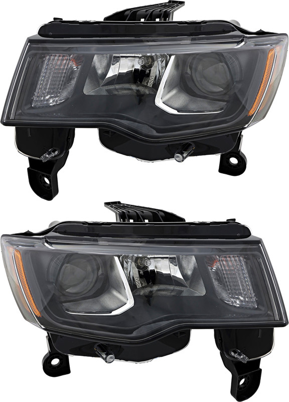 2017-2021 Jeep Grand Cherokee Headlights Driver Left and Passenger Right Side Halogen Black Trim