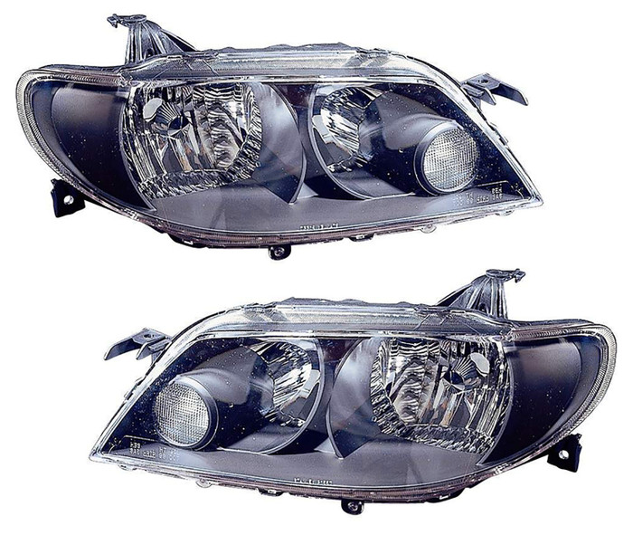 2002-2003 Mazda Protege Hatchback Headlights Driver Left and Passenger Right Side Halogen Black Trim