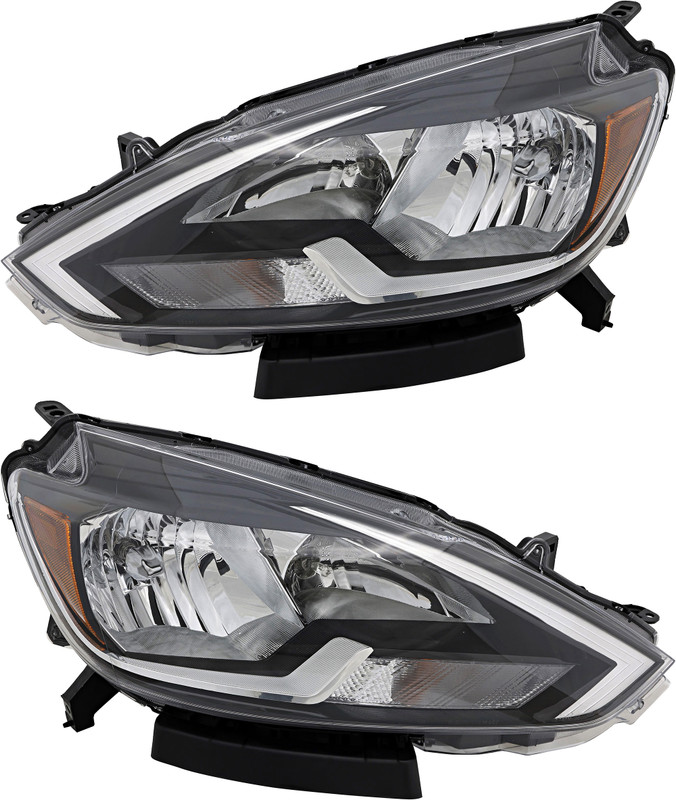 2016-2019 Nissan Sentra S/FE+S/SV Headlights Driver Left and Passenger Right Side Halogen Black Trim