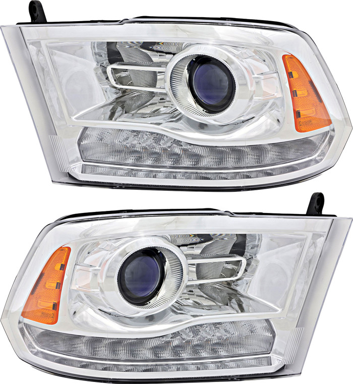 2016-2018 Ram 3500 Headlights Driver Left and Passenger Right Side Halogen Chrome Trim