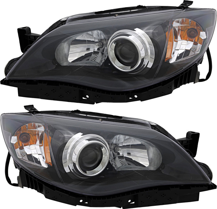 2008-2011 Subaru Impreza Headlights Driver Left and Passenger Right Side Halogen Black Trim