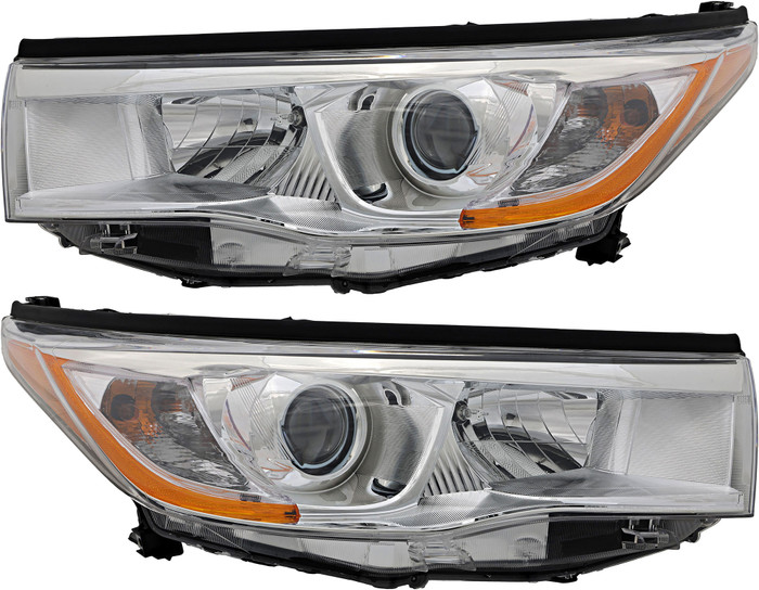 2014-2016 Toyota Highlander Headlights Driver Left and Passenger Right Side Halogen Chrome Trim