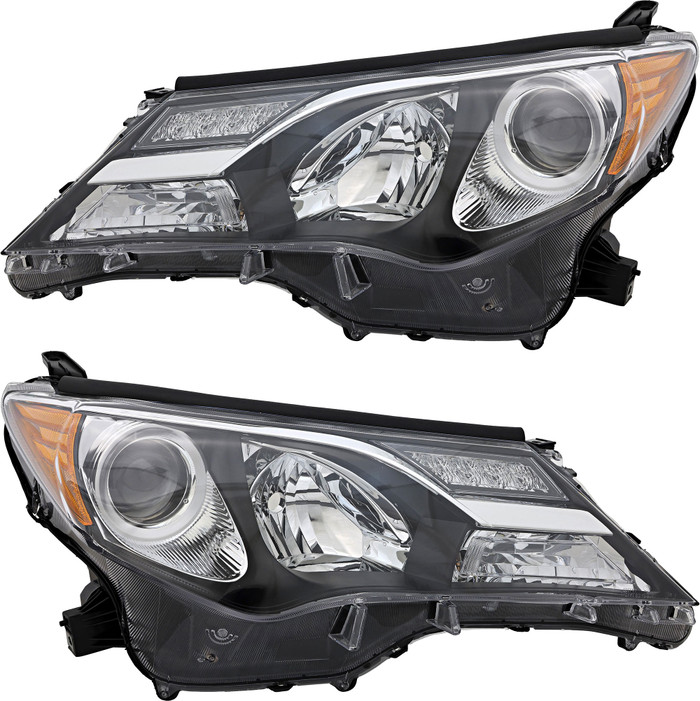 2013-2015 Toyota RAV4 Headlights Driver Left and Passenger Right Side Halogen Black Trim Japan Built