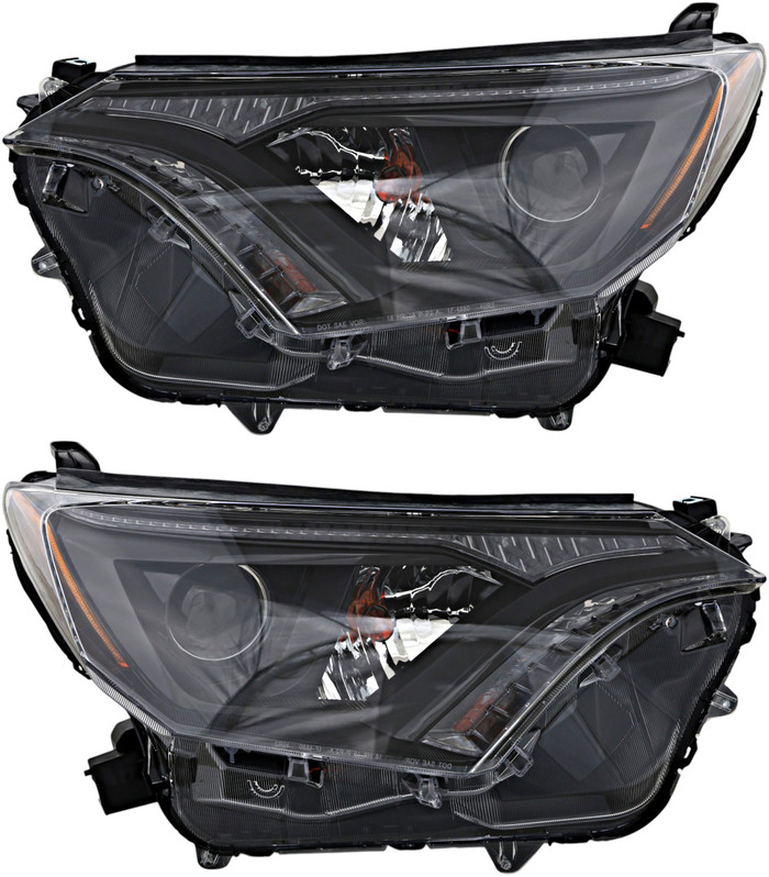 2016-2018 Toyota RAV4 Headlights Driver Left and Passenger Right Side Halogen Black Trim NA Built