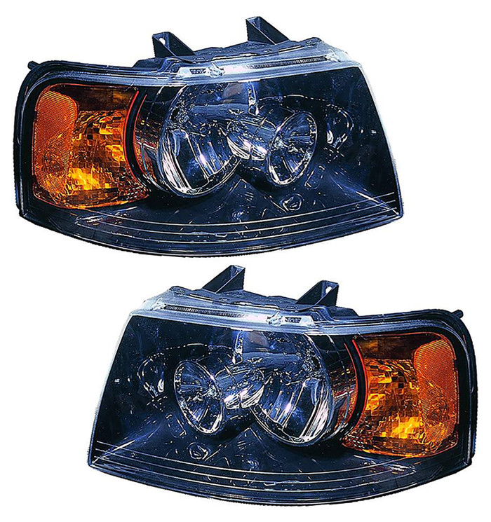 2003-2006 Ford Expedition Headlights Driver Left and Passenger Right Side Halogen Black Trim