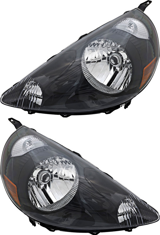 2007-2008 Honda Fit Headlights Driver Left and Passenger Right Side Halogen Black Trim