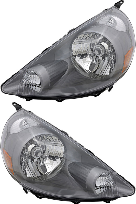 2007-2008 Honda Fit Headlights Driver Left and Passenger Right Side Halogen Storm Silver Housing