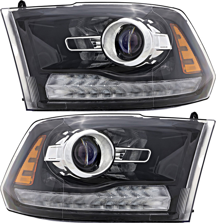 2013-2014 Dodge Ram 1500 Headlights Driver Left and Passenger Right Side Halogen Black Trim