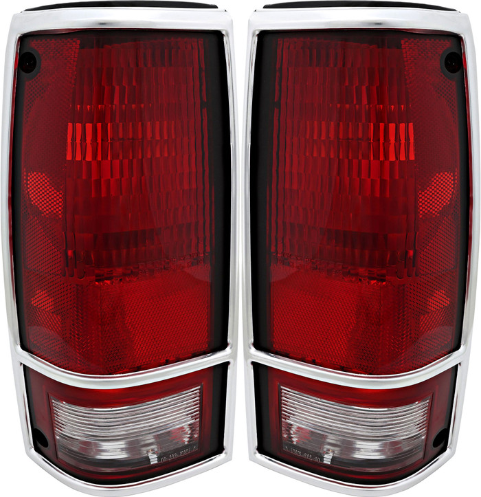 1982-1993 GMC Sonoma Tail Light Driver Left and Passenger Right Side Chrome Trim With Chrome Bezel
