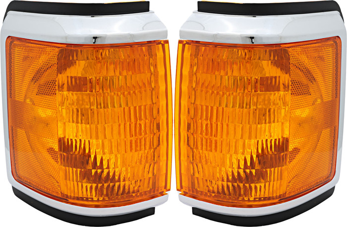 1987-1991 Ford F350 Corner Light Driver Left and Passenger Right Side With Chrome & Black Trim