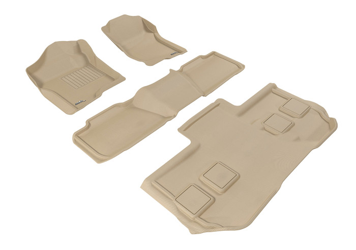 2011-2014 Chevrolet Suburban Floor Mats Liners Front and Rear Row Kagu Tan w/ Bucket 2nd row