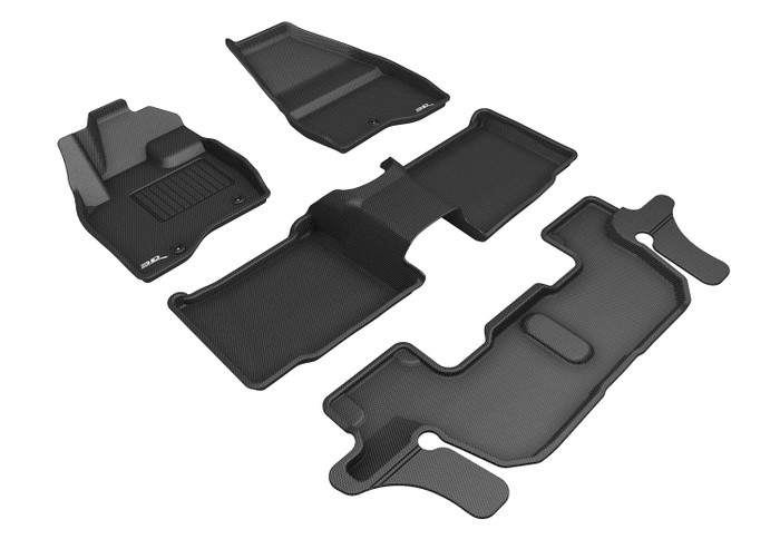 2017-2019 Ford Explorer Floor Mats Liners Front and Rear Row Kagu Black w/ 2nd row center console, single post on front passenger's floor JP-A46816QC