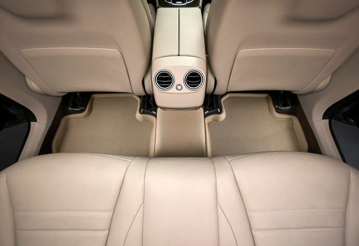 2019-2022 GMC Sierra 1500 Crew Cab Floor Mats Liners Rear Row Kagu Tan fits underseat storage box