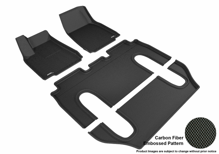 2016-2021 Tesla Model X Floor Mats Liners Front and Rear Row Kagu Black 6 Seat