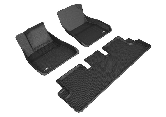 2020-2021 Tesla Model 3 Floor Mats Liners Front and Rear Row Kagu Black
