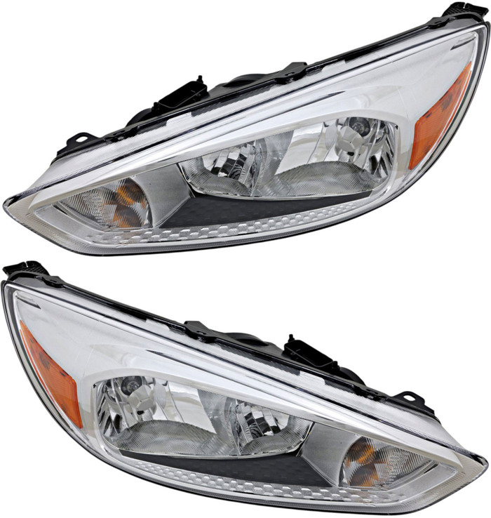 For 2015-2018 Ford Focus Headlights Driver Left and Passenger Right Side Chrome Trim