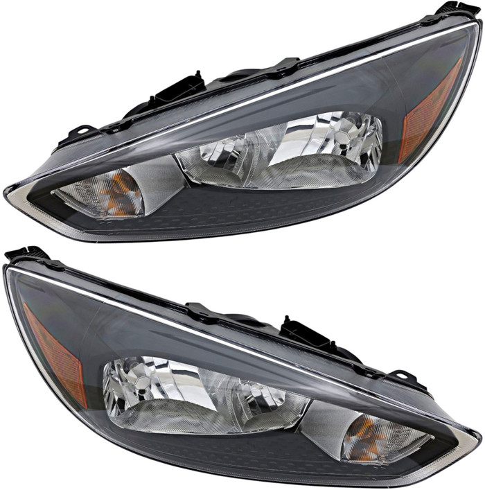 For 2015-2018 Ford Focus Headlights Driver Left and Passenger Right Side Black Trim