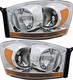 2006 Dodge Ram 2500 Headlights Driver Left and Passenger Right Side Halogen Chrome Trim