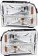 2004-2007 Ford F350 Headlights Driver Left and Passenger Right Side Halogen Chrome Trim